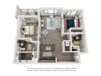  Floor Plan 2 Bedrooms, 2 Bathrooms