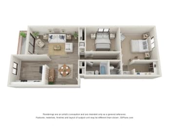 Pebble Beach Floor Plan at Whitcomb Terrace Apartments, Merrillville, Indiana