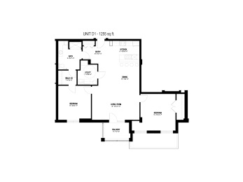  Floor Plan 2 Bed, 1 Bath (Unit D1-BF)