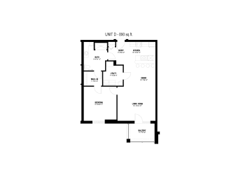  Floor Plan 1 Bed, 1 Bath (Unit D-BF)