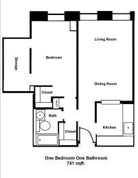  Floor Plan Mass Mills II 1BR/1BA