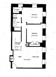 Floor Plan Mass Mills I 2BR/1BA