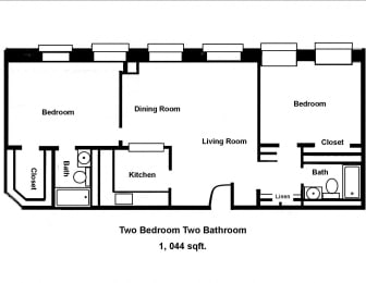  Floor Plan Mass Mills II 2BR/2BA