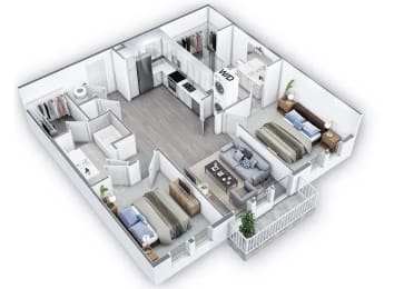 2 Bed 2 Bath Floor Plan | 1,061-1,095 Sq. Ft. at Lyric at Norton Commons Apartments, Prospect, Kentucky