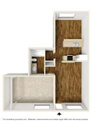  Floor Plan 1 Bedroom, 1 Bathroom Plan B