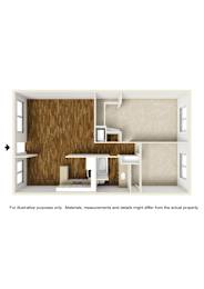  Floor Plan Plan B - 2 Bedrooms, 1 Bathroom