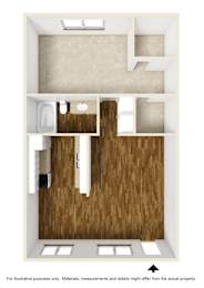  Floor Plan 1 Bedroom, 1 Bathroom Plan B