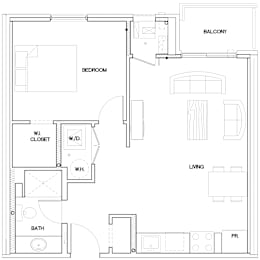 floorplan of a 1 bedroom 1 bathroom unit