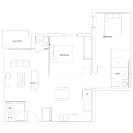 floorplan of a 2 bedroom 1 bathroom unit
