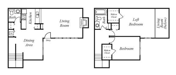  Floor Plan 2 Bedrooms, 1.5 Bathrooms B3S