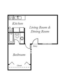  Floor Plan 1 Bedroom, 1 Bathroom E1