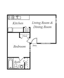  Floor Plan 1 Bedroom, 1 Bathroom E3