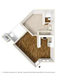  Floor Plan 1 Bedroom, 1 Bathroom Plan B