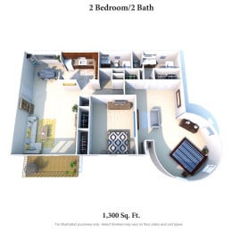 2b2b 1300SqFt Floor Plan at Knobs Pointe Apartments, New Albany, IN