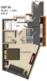 (S6)  Studio - 1 Bathroom Floor plan at Aurora, North Bethesda, 20852
