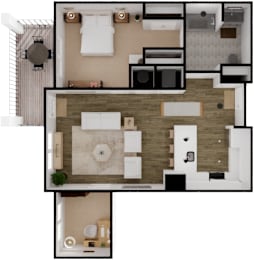  Floor Plan One Bedroom Den B