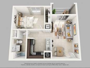  Floor Plan 1 Bedroom 1 Bath