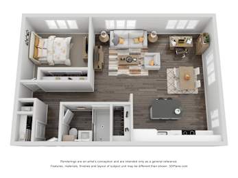  Floor Plan 1 Bedroom, 1 Bathroom E