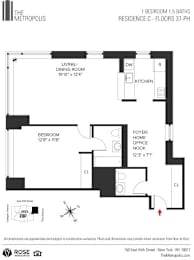 1 Bedroom 1.5 Bathroom Floor Plan at The Metropolis, New York