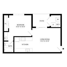 1 Bed Floor Plan | 511 Sq. Ft. at Bradford Pointe, Augusta, GA