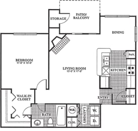 Floor Plan A1 at Poplar Place Apartments in Carrboro, North Carolina, NC