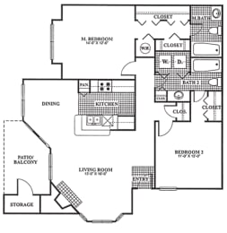Floor Plan B2 at Poplar Place Apartments in Carrboro, North Carolina, NC