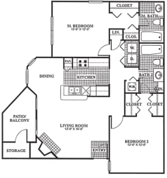 Floor Plan B3 at Poplar Place Apartments in Carrboro, North Carolina, NC