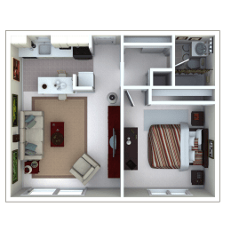 1 Bedroom, 1 Bathroom Floor Plan at Renaissance Park Apartments, Davis, CA