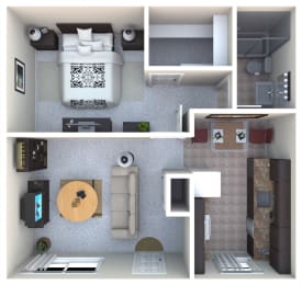 1 Bedroom, 1 Bathroom Floor Plan, 548 Sq.Ft,