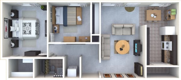 2 Bedroom, 1 Bathroom Floor Plan, 834 Sq.Ft.