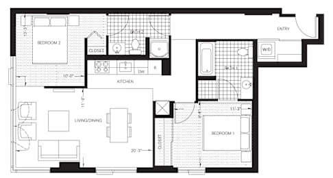  Floor Plan Two Bedroom, Two Bath (B4)