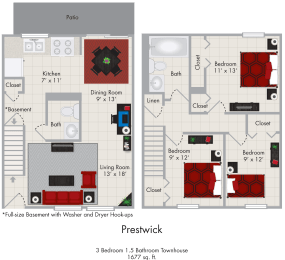  Floor Plan 3 Bedroom Townhome - Prestwick