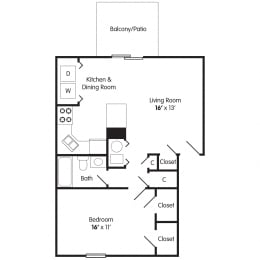  Floor Plan 1 Bed 1 Bath Apartment