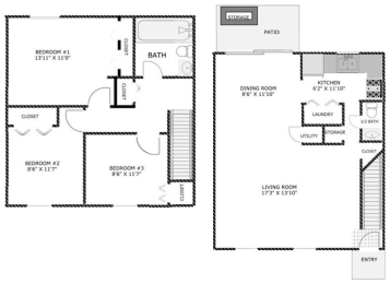  Floor Plan Three Bedroom Townhome
