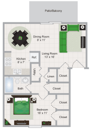  Floor Plan One Bedroom Apartment