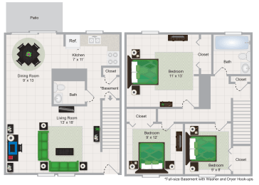 Floor Plan Three Bedroom Townhome