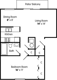  Floor Plan One Bedroom Apartment