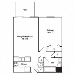  Floor Plan One Bedroom Apartment Modified for Mobility Impaired