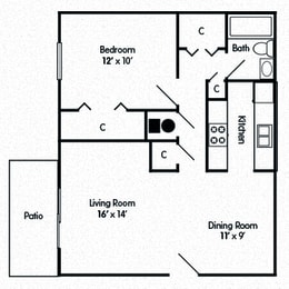  Floor Plan One Bedroom Apartment