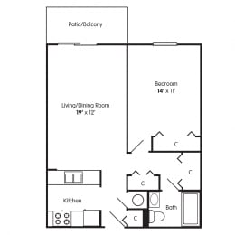 Floor Plan One Bedroom Apartment