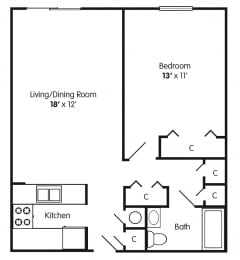  Floor Plan One Bedroom Apartment