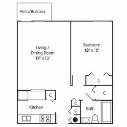  Floor Plan One Bedroom Apartment