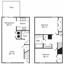  Floor Plan Two Bedroom Townhome