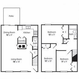  Floor Plan Three Bedroom Townhome