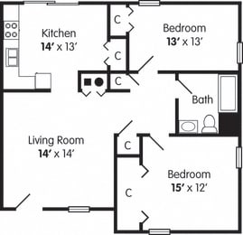  Floor Plan Two Bedroom  Accessible Apartment