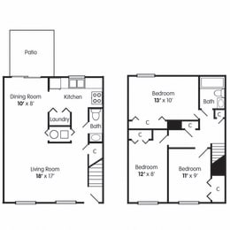  Floor Plan Three Bedroom Townhome