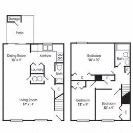  Floor Plan Three Bedroom Townhome