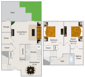  Floor Plan Two Bedroom Townhome II