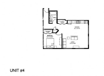 Floor Plan  1 Bed 1 Bath D