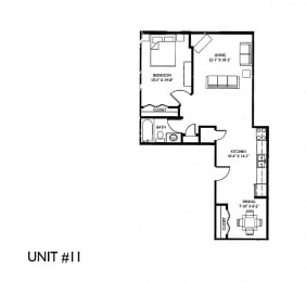 Floor Plan  1 Bed 1 Bath K